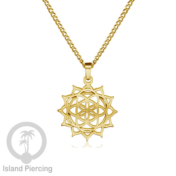 Kalung Liontin kecil Stainless warna Gold motif buddha, Flower of life, Bintang. Steel Necklaces