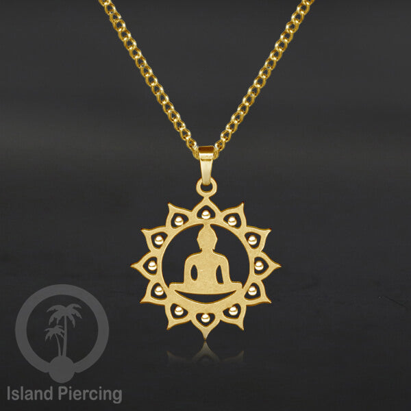 Kalung Liontin kecil Stainless warna Gold motif buddha, Flower of life, Bintang. Steel Necklaces