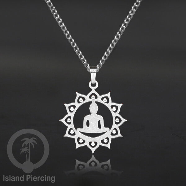 Kalung Liontin kecil Stainless warna Silver motif buddha, Flower of life, Bintang. Steel Necklaces
