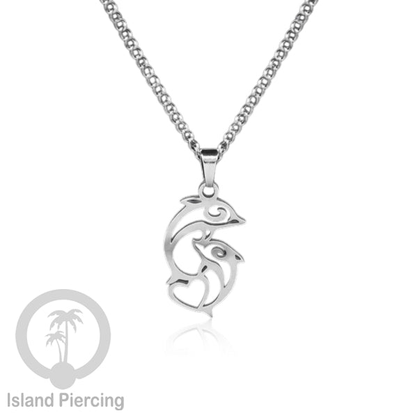 Kalung Stainless dengan Liontin kecil warna Silver inspirasi Laut. Lumba2, Kura2, Surfer, Ombak..