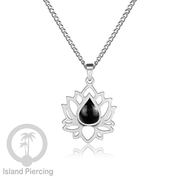 Perhiasan Kalung Liontin Stainless Teratai warna Silver dengan Resin warna-warni, Lotus Steel Charm Necklace