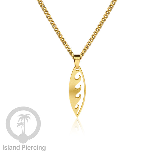 Kalung Stainless dengan Liontin Surf warna Gold. Banyak variasi Bandul Surf Board Necklace