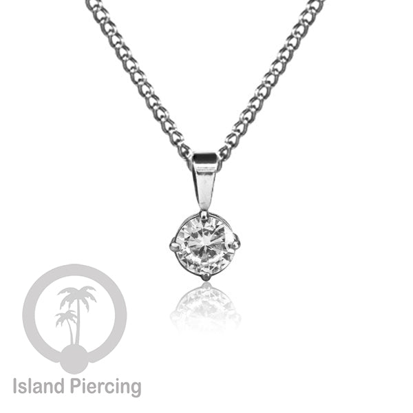 Liontin kecil warna silver dengan Kristal Zircon. Steel Necklace with Zirconia Crystals
