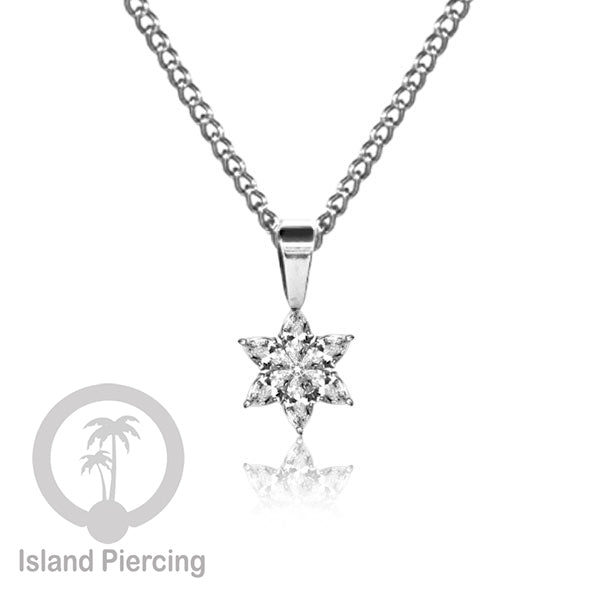 Liontin kecil warna silver dengan Kristal Zircon. Steel Necklace with Zirconia Crystals
