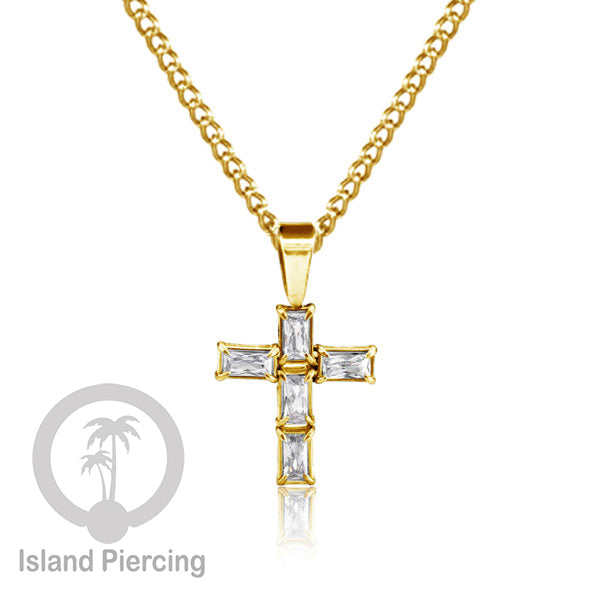 Liontin kecil warna gold dengan Kristal Zircon. Steel Necklace with Zirconia Crystals