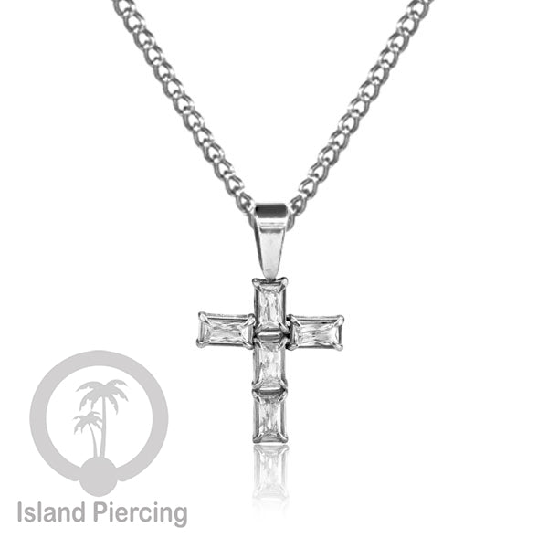 Liontin kecil warna silver dengan Kristal Zircon. Steel Necklace with Zirconia Crystals
