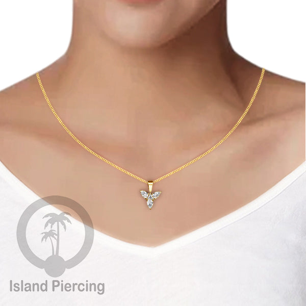 Kalung Liontin stainless warna gold dengan Kristal Zircon. Steel Necklace with Crystal Charm