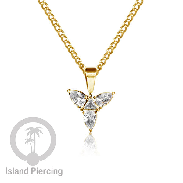 Kalung Liontin stainless warna gold dengan Kristal Zircon. Steel Necklace with Crystal Charm