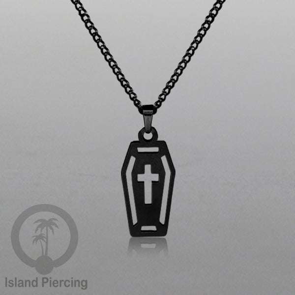 Necklace Halloween Kalung Stainless warna hitam Liotin motif gothic tengkorak, peti, sihir