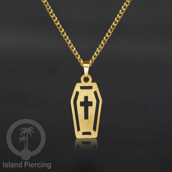 Necklace Halloween Kalung Stainless warna gold Liotin motif gothic tengkorak, peti, sihir