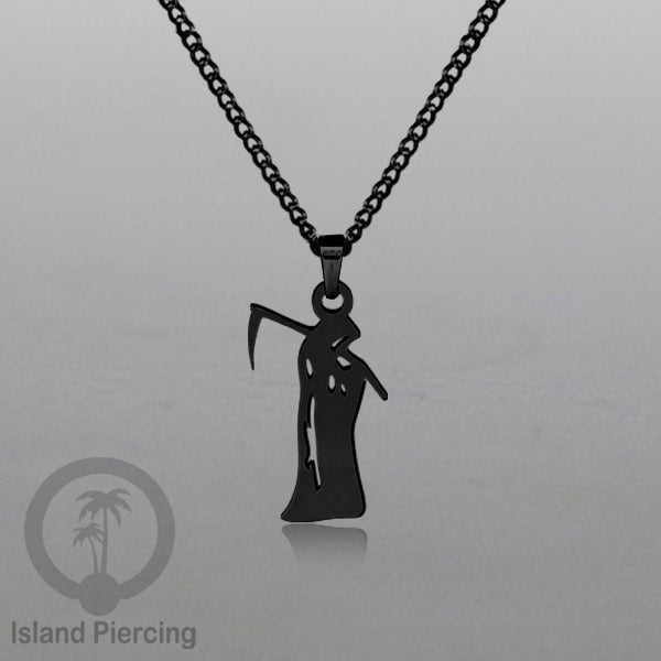 Necklace Halloween Kalung Stainless warna hitam Liotin motif gothic tengkorak, peti, sihir