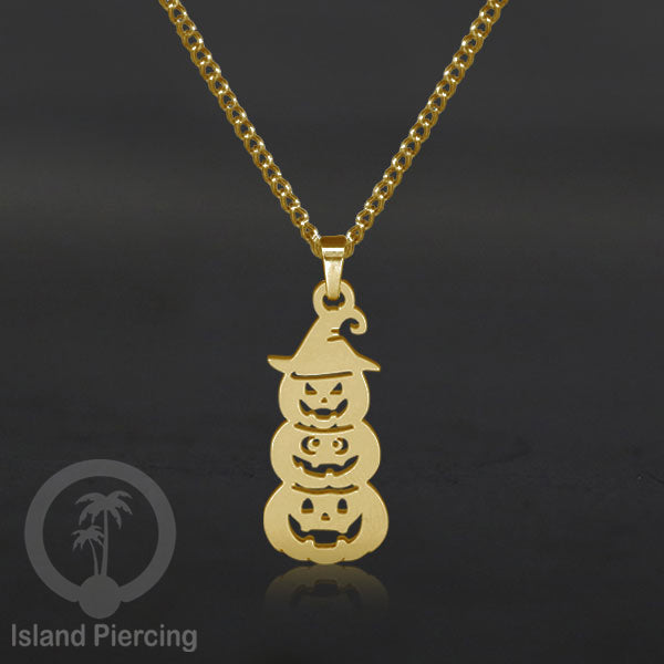 Necklace Halloween Kalung Stainless warna gold Liotin motif gothic tengkorak, peti, sihir