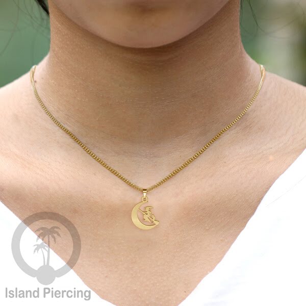 Necklace Halloween Kalung Stainless warna gold Liotin motif gothic tengkorak, peti, sihir
