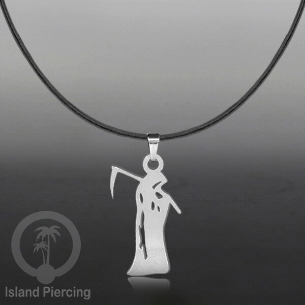 Necklace Halloween Kalung kulit dengan Liotin Stainless warna silver motif gothic tengkorak, peti, sihir