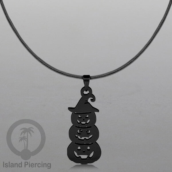 Necklace Halloween Kalung kulit dengan Liotin Stainless warna hitam motif gothic tengkorak, peti, sihir