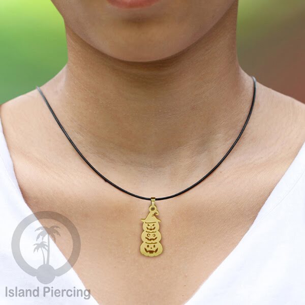 Necklace Halloween Kalung kulit dengan Liotin Stainless warna gold motif gothic tengkorak, peti, sihir
