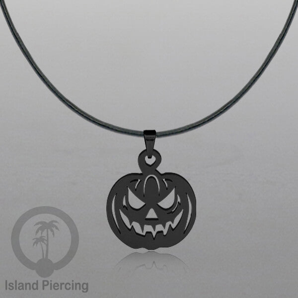 Necklace Halloween Kalung kulit dengan Liotin Stainless warna hitam motif gothic tengkorak, peti, sihir