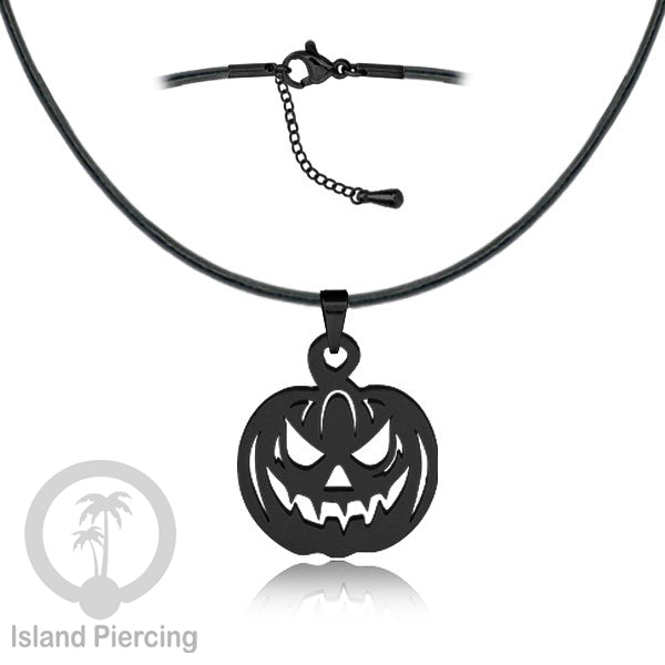 Necklace Halloween Kalung kulit dengan Liotin Stainless warna hitam motif gothic tengkorak, peti, sihir