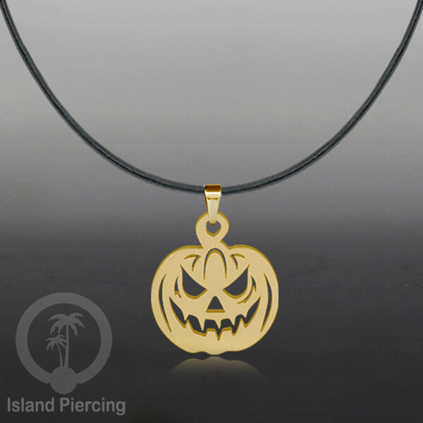 Necklace Halloween Kalung kulit dengan Liotin Stainless warna gold motif gothic tengkorak, peti, sihir