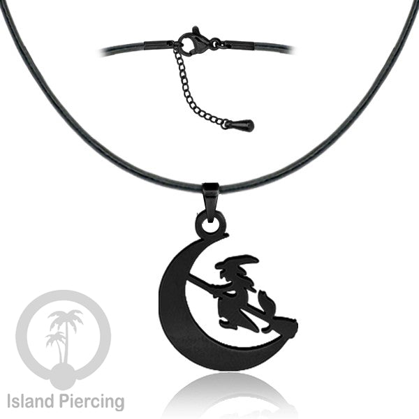 Necklace Halloween Kalung kulit dengan Liotin Stainless warna hitam motif gothic tengkorak, peti, sihir