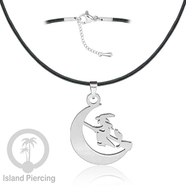 Necklace Halloween Kalung kulit dengan Liotin Stainless warna silver motif gothic tengkorak, peti, sihir