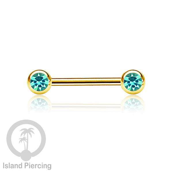 Steel nipple piercing, Steel barbells, Tindik puting stainless steel dengan kristal. Warna gold.
