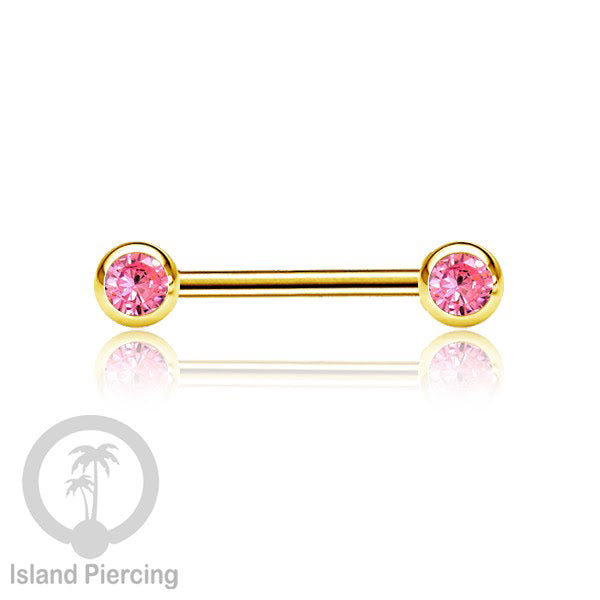 Steel nipple piercing, Steel barbells, Tindik puting stainless steel dengan kristal. Warna gold.
