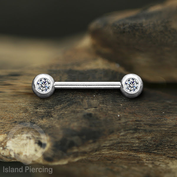 Steel nipple piercing, Steel barbells, Tindik puting Stainless steel dengan kristal. Warna silver.