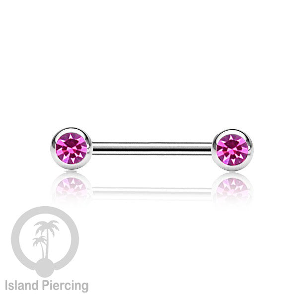 Steel nipple piercing, Steel barbells, Tindik puting Stainless steel dengan kristal. Warna silver.