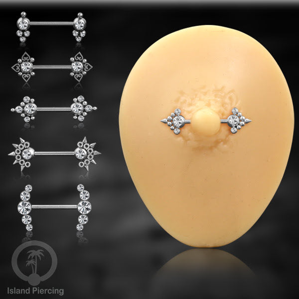 Tindik Aksesoris Puting Stainless warna silver banyak model kristal Zirconia Nipple Body Jewelry