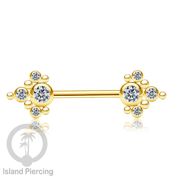 Tindik Puting bahan Stainless warna gold. Crystal Nipple Body Jewelry Piercing Barbells
