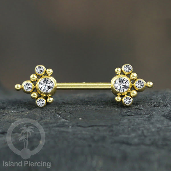 Tindik Puting bahan Stainless warna gold. Crystal Nipple Body Jewelry Piercing Barbells