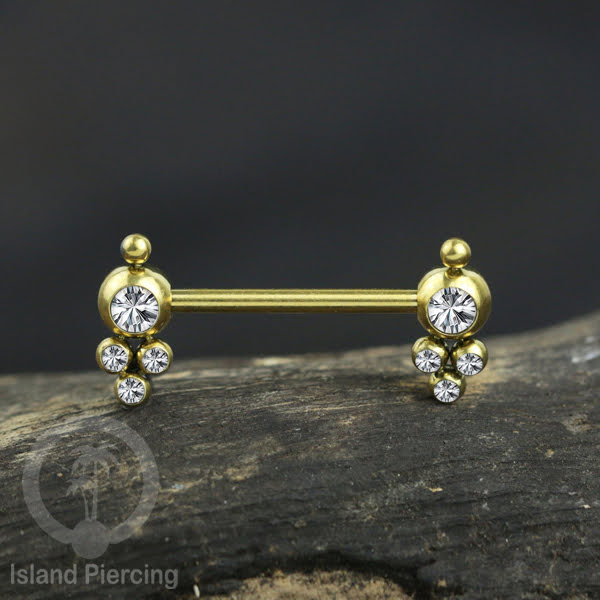 Tindik Puting bahan Stainless warna gold. Crystal Nipple Body Jewelry Piercing Barbells
