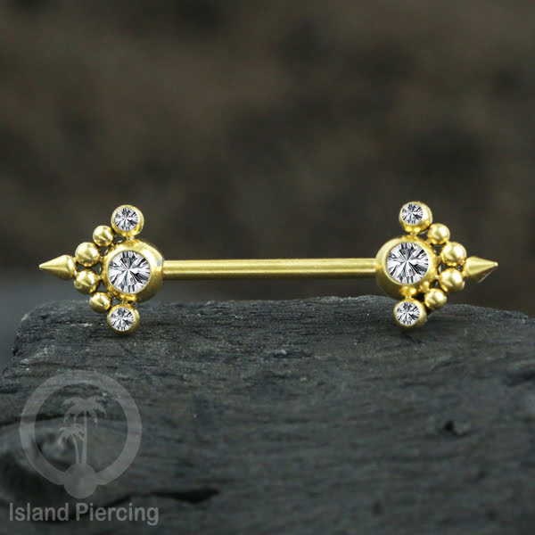 Tindik Puting bahan Stainless warna gold. Crystal Nipple Body Jewelry Piercing Barbells