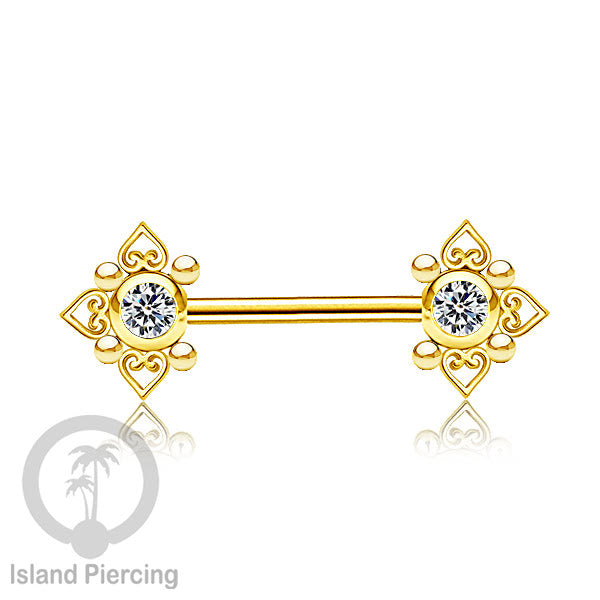 Tindik Puting bahan Stainless warna gold. Crystal Nipple Body Jewelry Piercing Barbells