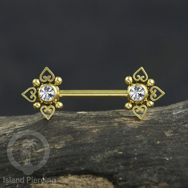 Tindik Puting bahan Stainless warna gold. Crystal Nipple Body Jewelry Piercing Barbells