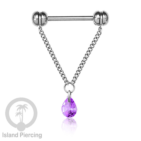 Tindik puting Stainless warna Silver dengan Rantai dan Kristal Zirconia, Nipple Piercing Jewelry