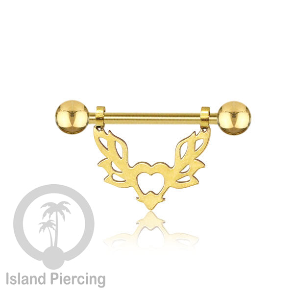 Steel Nipple Piercing, Tindik Puting Stainless warna gold model unik Island Piercing