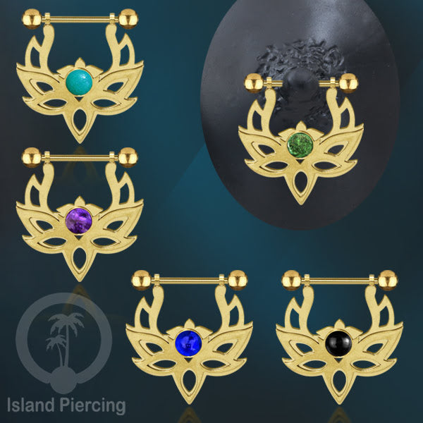 Tindik Puting Stainless warna Gold motif Mandala dengan epoxy banyak variasi. Nipple Body Piercing Jewelry