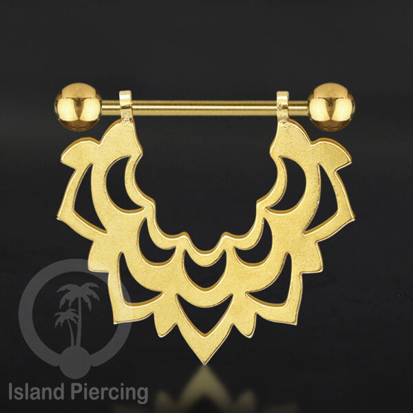 Steel Nipple Piercing, Tindik Puting Stainless warna gold model unik Island Piercing