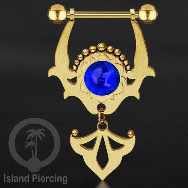 Tindik Puting Stainless warna Gold dengan Liontin dan epoxy. Nipple Steel Piercing Jewelry