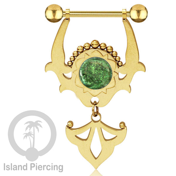 Tindik Puting Stainless warna Gold dengan Liontin dan epoxy. Nipple Steel Piercing Jewelry