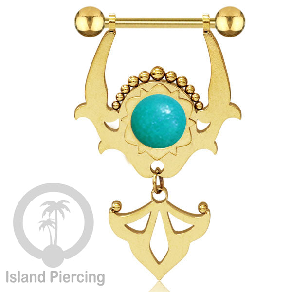 Tindik Puting Stainless warna Gold dengan Liontin dan epoxy. Nipple Steel Piercing Jewelry
