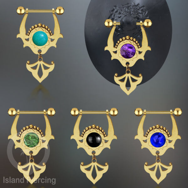 Tindik Puting Stainless warna Gold dengan Liontin dan epoxy. Nipple Steel Piercing Jewelry