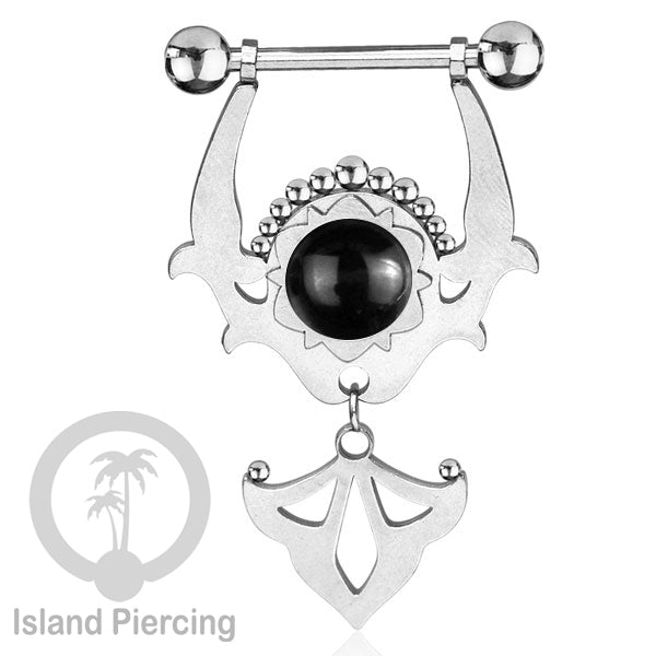 Tindik Puting Stainless warna Silver dengan Liontin dan epoxy. Nipple Steel Piercing Jewelry