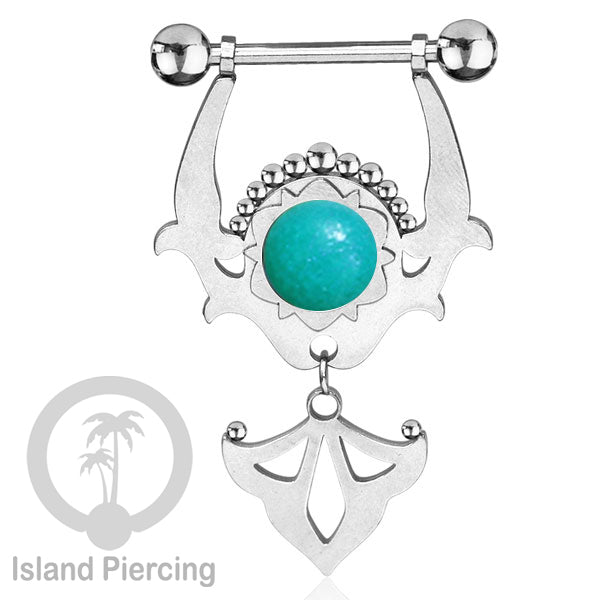 Tindik Puting Stainless warna Silver dengan Liontin dan epoxy. Nipple Steel Piercing Jewelry