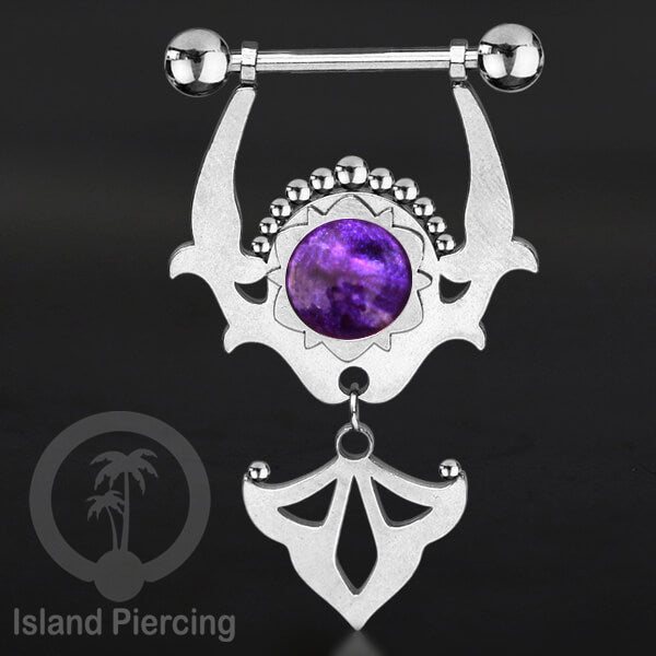 Tindik Puting Stainless warna Silver dengan Liontin dan epoxy. Nipple Steel Piercing Jewelry