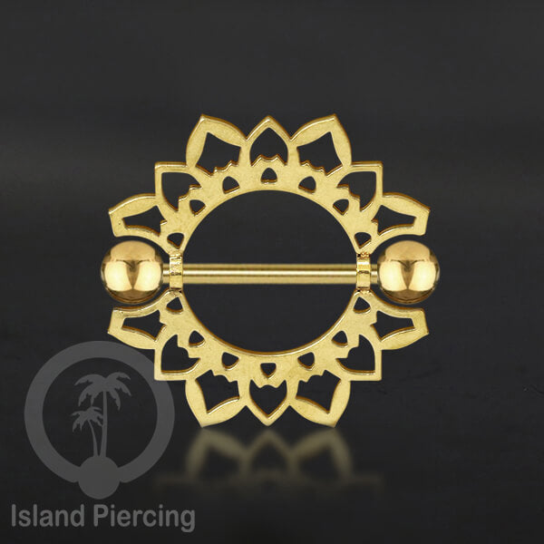 Steel Nipple Shields Piercing, Tindik Puting Stainless bulat, warna gold.