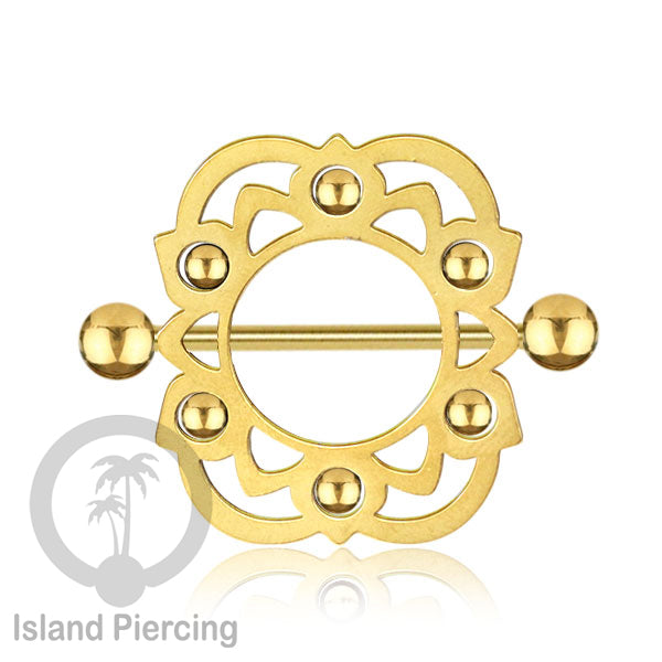 Steel Nipple Shields Piercing, Tindik Puting Stainless bulat, warna gold.