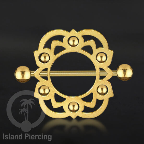 Steel Nipple Shields Piercing, Tindik Puting Stainless bulat, warna gold.
